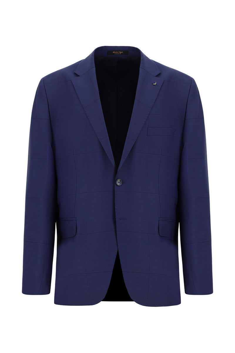 Orta Lacivert 4 Drop Relaxed Fit Rahat Kesim Yünlü Kareli Kombinli Tak?m Elbise-Abdullah Ki??l?
