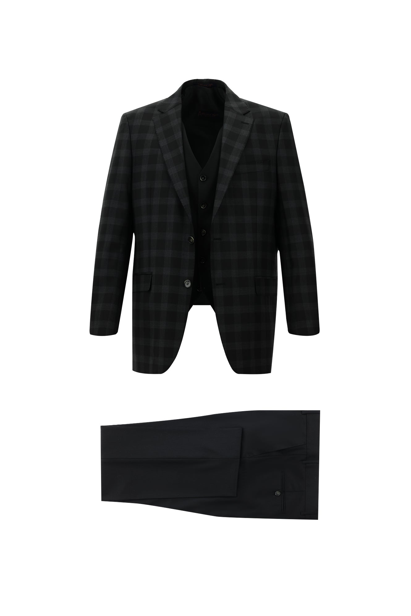 Siyah Regular Fit Yünlü Kombinli Yelekli Takım Elbise