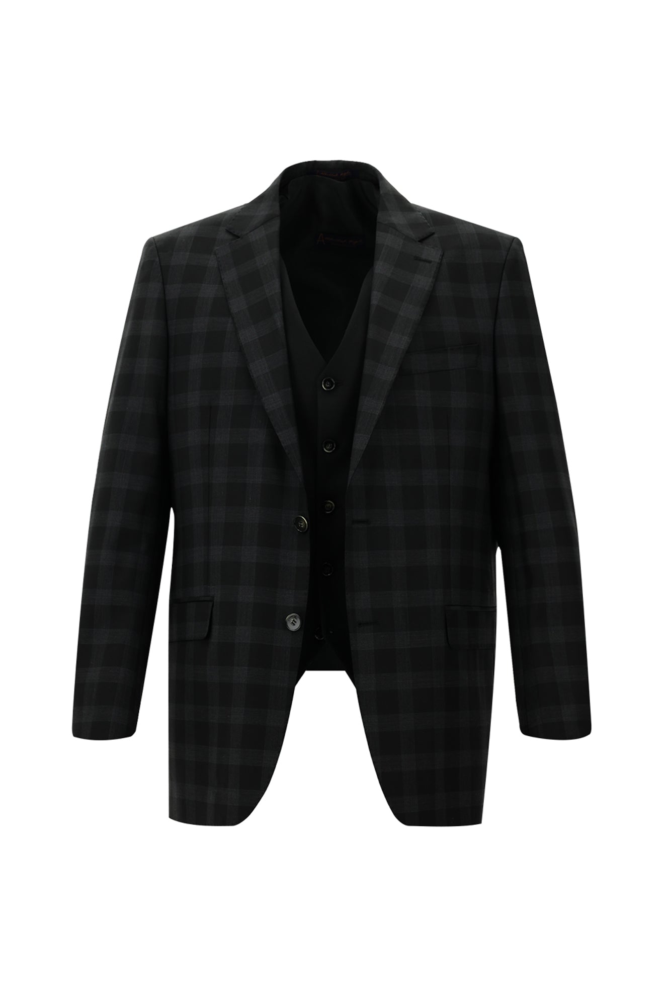 Siyah Regular Fit Yünlü Kombinli Yelekli Takım Elbise