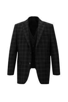 Siyah Regular Fit Yünlü Kombinli Yelekli Takım Elbise