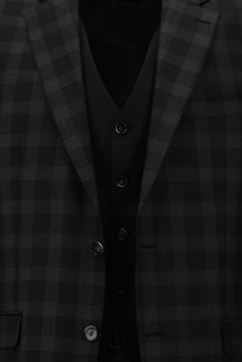 Siyah Regular Fit Yünlü Kombinli Yelekli Takım Elbise