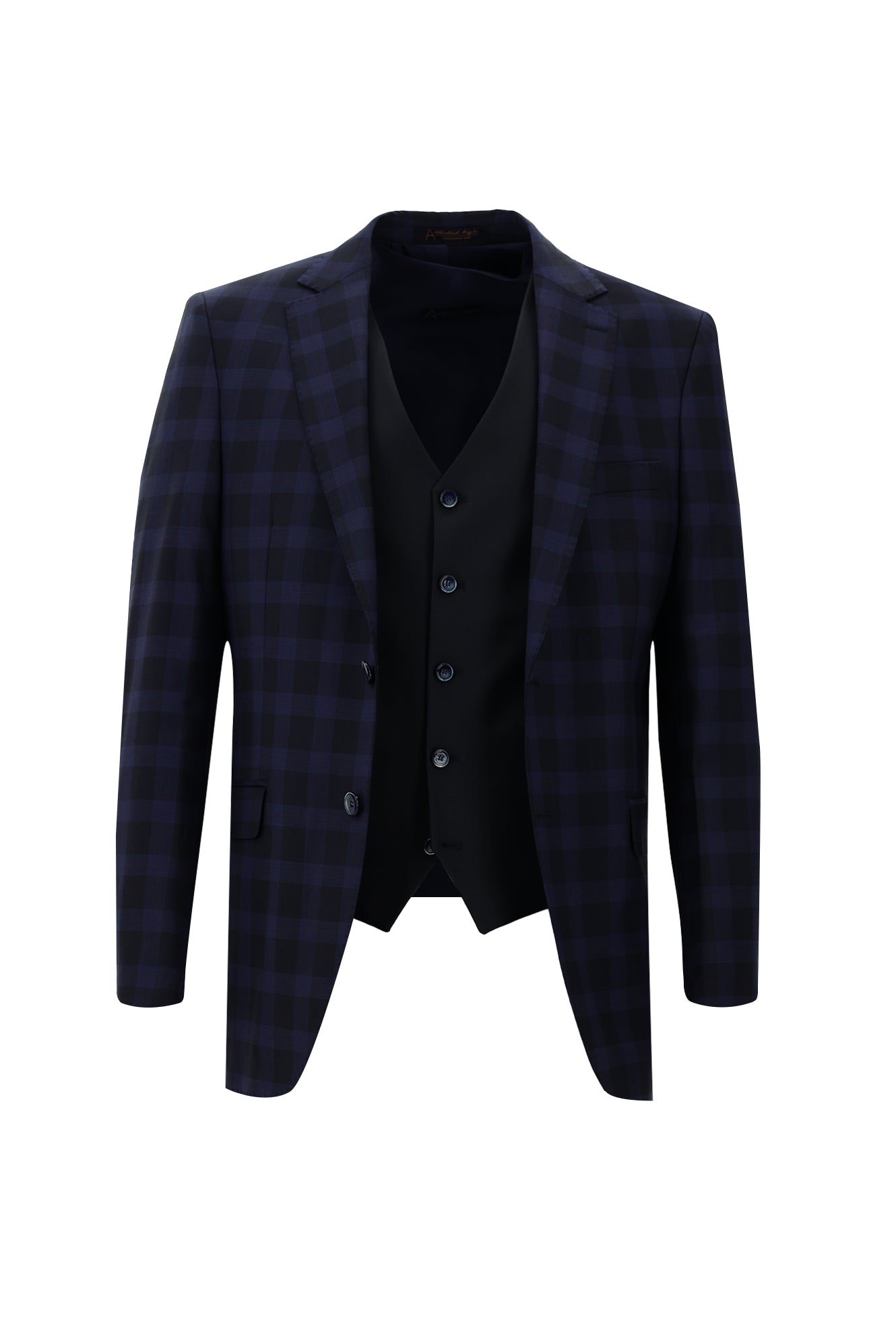 Koyu Lacivert Regular Fit Yünlü Kombinli Yelekli Takım Elbise