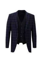 Koyu Lacivert Regular Fit Yünlü Kombinli Yelekli Takım Elbise