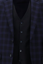 Koyu Lacivert Relaxed Fit Rahat Kesim Yünlü Kombinli Yelekli Takım Elbise