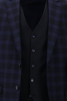 Koyu Lacivert Relaxed Fit Rahat Kesim Yünlü Kombinli Yelekli Takım Elbise