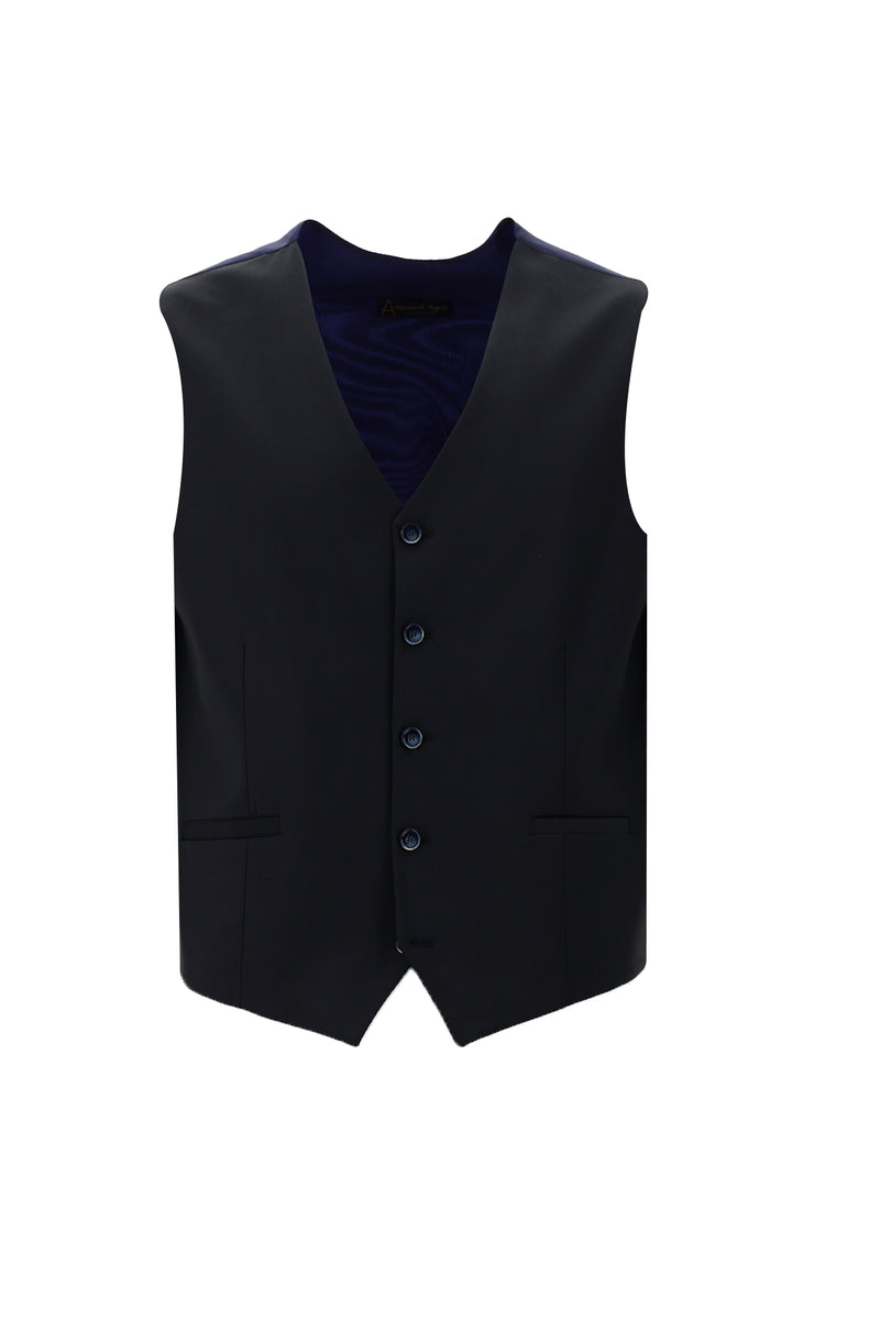 Koyu Lacivert Regular Fit Yünlü Kombinli Yelekli Takım Elbise