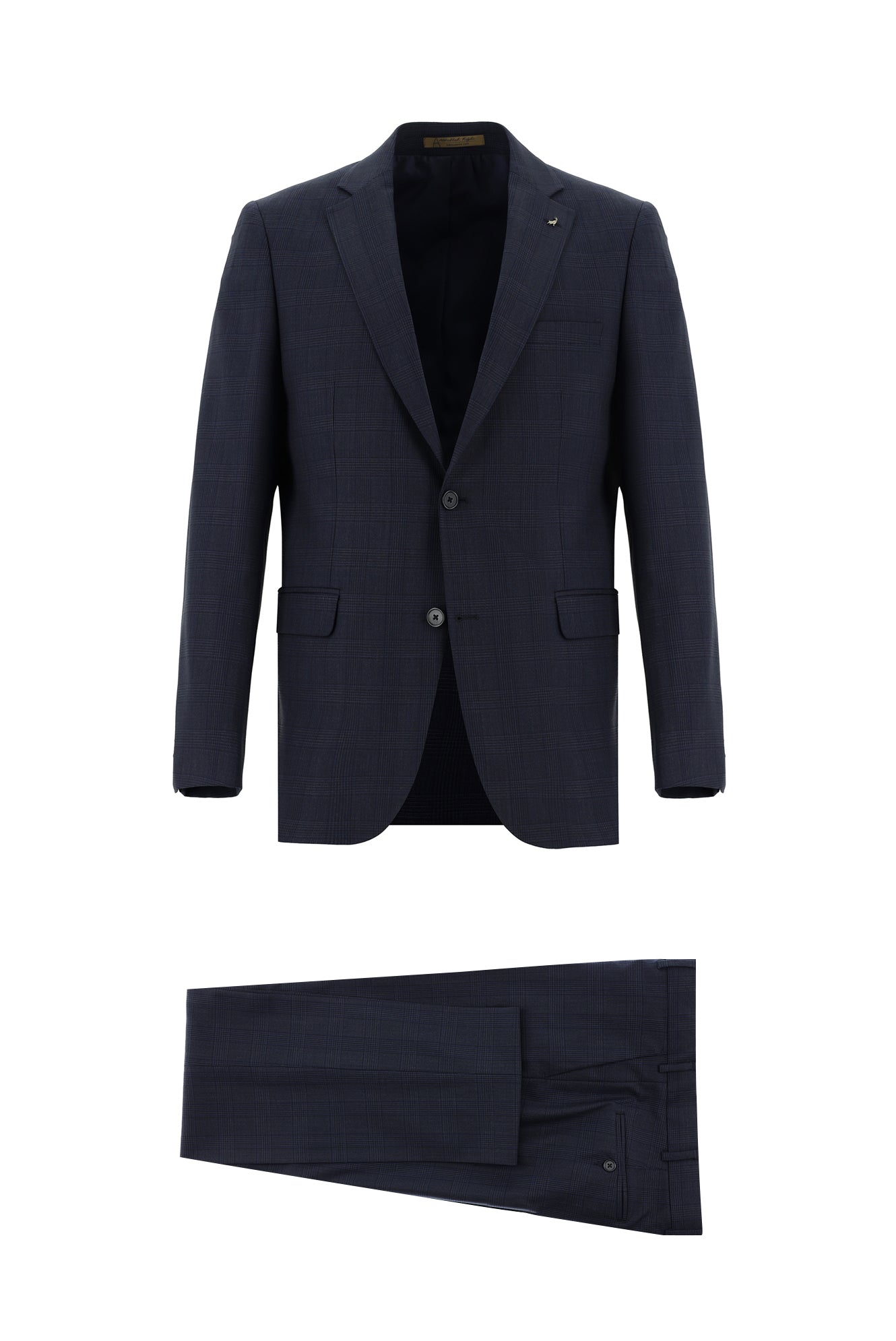 Koyu Lacivert 4 Drop Relaxed Fit Rahat Kesim Yünlü Ekose Guabello Tak?m Elbise-Abdullah Ki??l?
