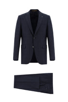 Koyu Lacivert 4 Drop Relaxed Fit Rahat Kesim Yünlü Ekose Guabello Tak?m Elbise-Abdullah Ki??l?