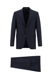 Koyu Lacivert 4 Drop Relaxed Fit Rahat Kesim Yünlü Ekose Guabello Tak?m Elbise-Abdullah Ki??l?