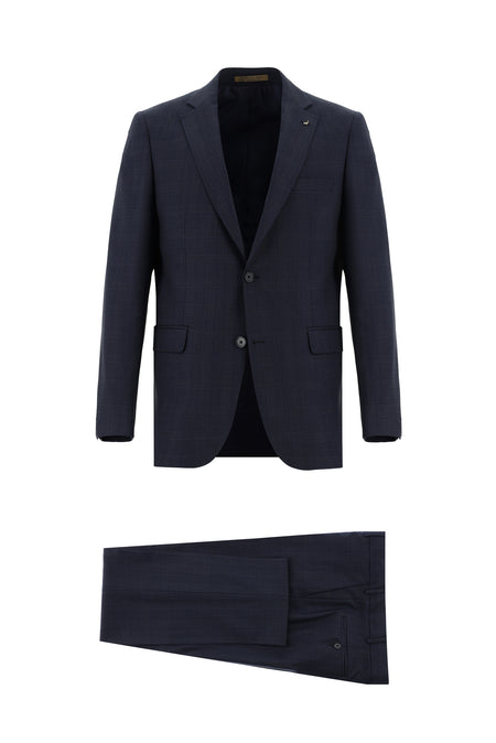 Koyu Lacivert 4 Drop Relaxed Fit Rahat Kesim Yünlü Ekose Guabello Tak?m Elbise-Abdullah Ki??l?