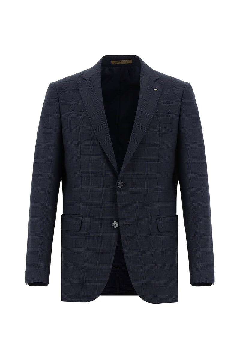 Koyu Lacivert Yünlü Klasik Ekose Guabello Takım Elbise