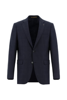 Koyu Lacivert Yünlü Klasik Ekose Guabello Takım Elbise