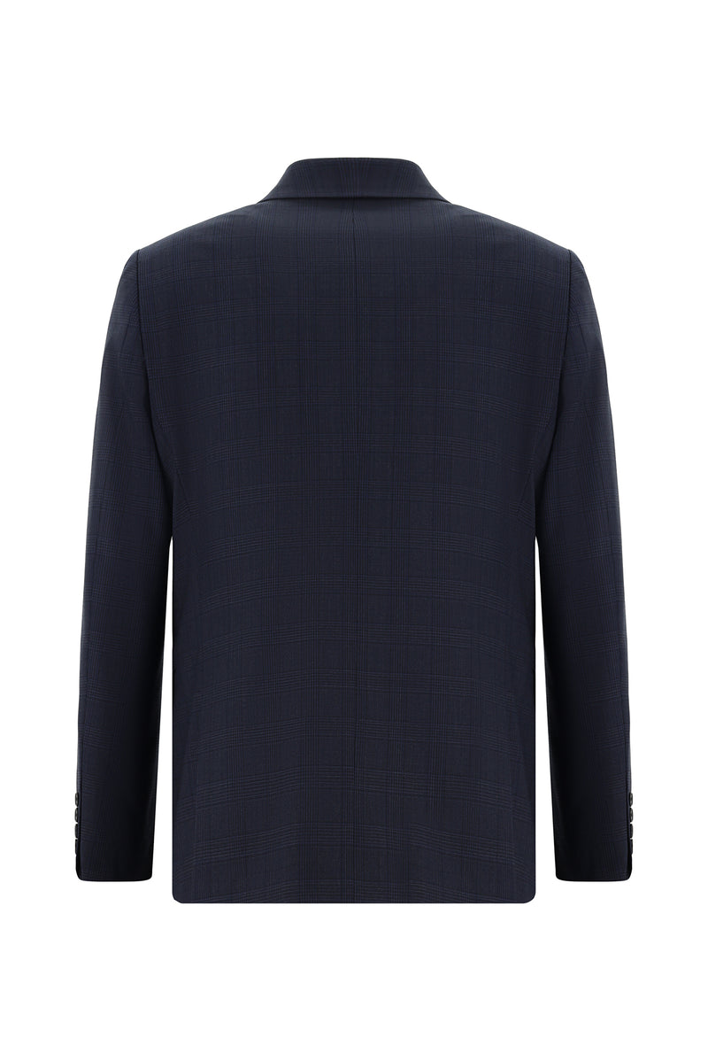 Koyu Lacivert Yünlü Klasik Ekose Guabello Takım Elbise