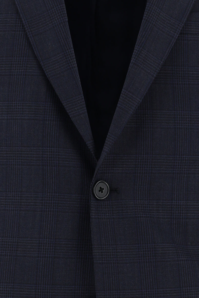 Koyu Lacivert Yünlü Klasik Ekose Guabello Takım Elbise