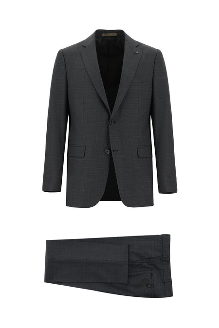 Orta Antrasit Regular Fit Yünlü Klasik Ekose Guabello Takım Elbise