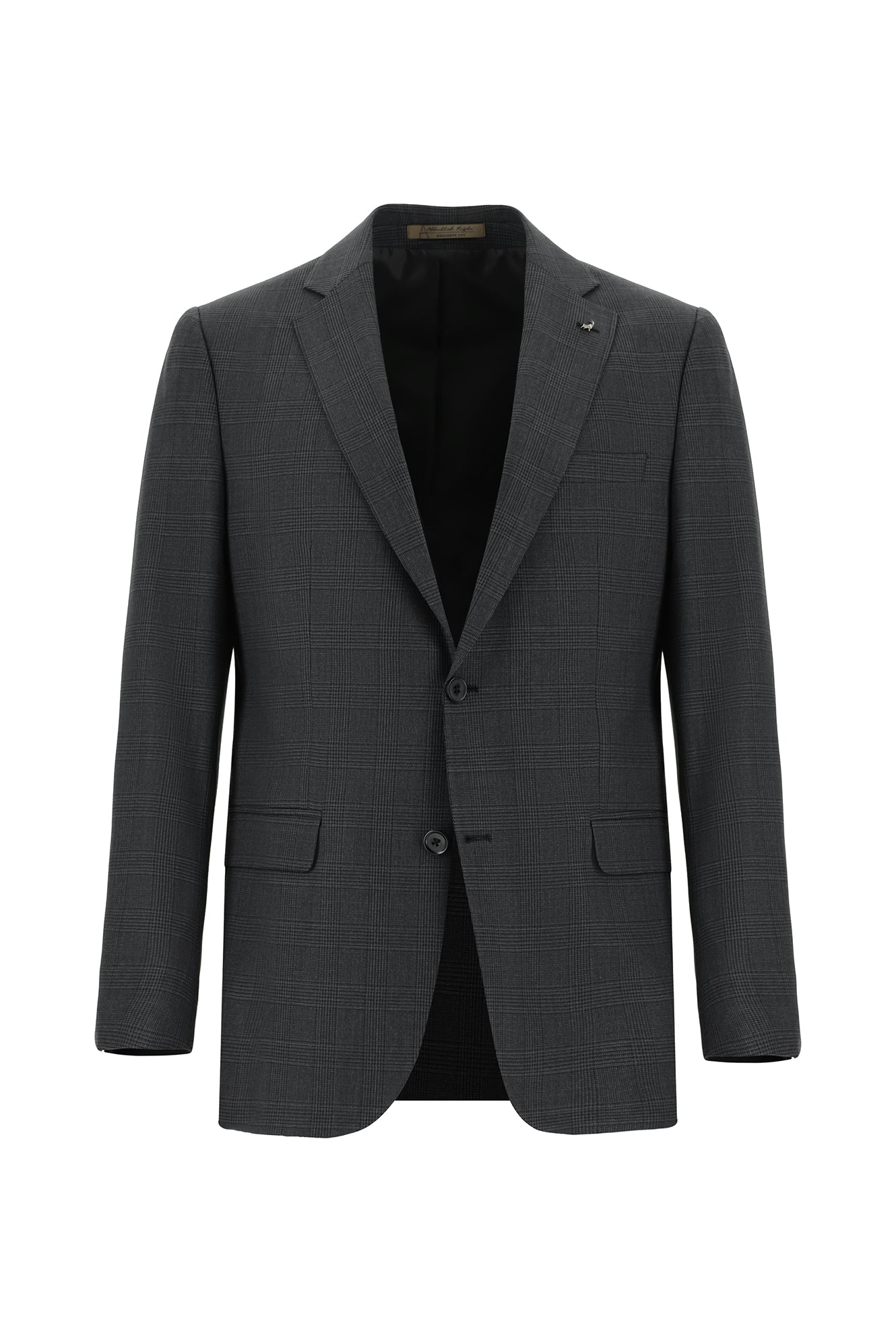 Orta Antrasit Regular Fit Yünlü Klasik Ekose Guabello Takım Elbise