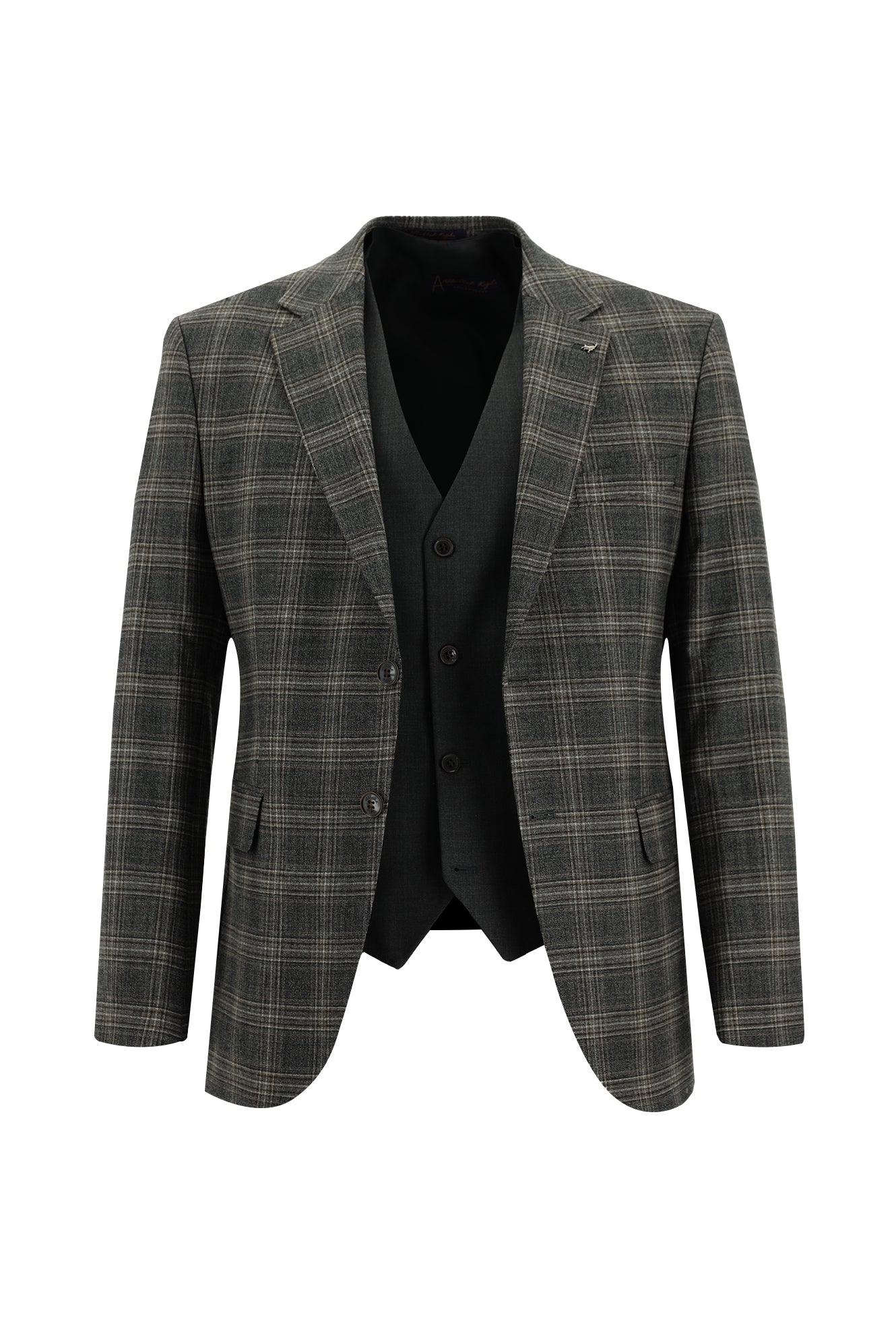 Orta Antrasit Slim Fit Dar Kesim Yünlü Kombinli Yelekli Takım Elbise