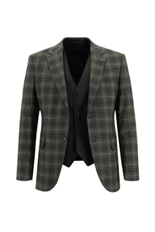 Orta Antrasit Slim Fit Dar Kesim Yünlü Kombinli Yelekli Takım Elbise