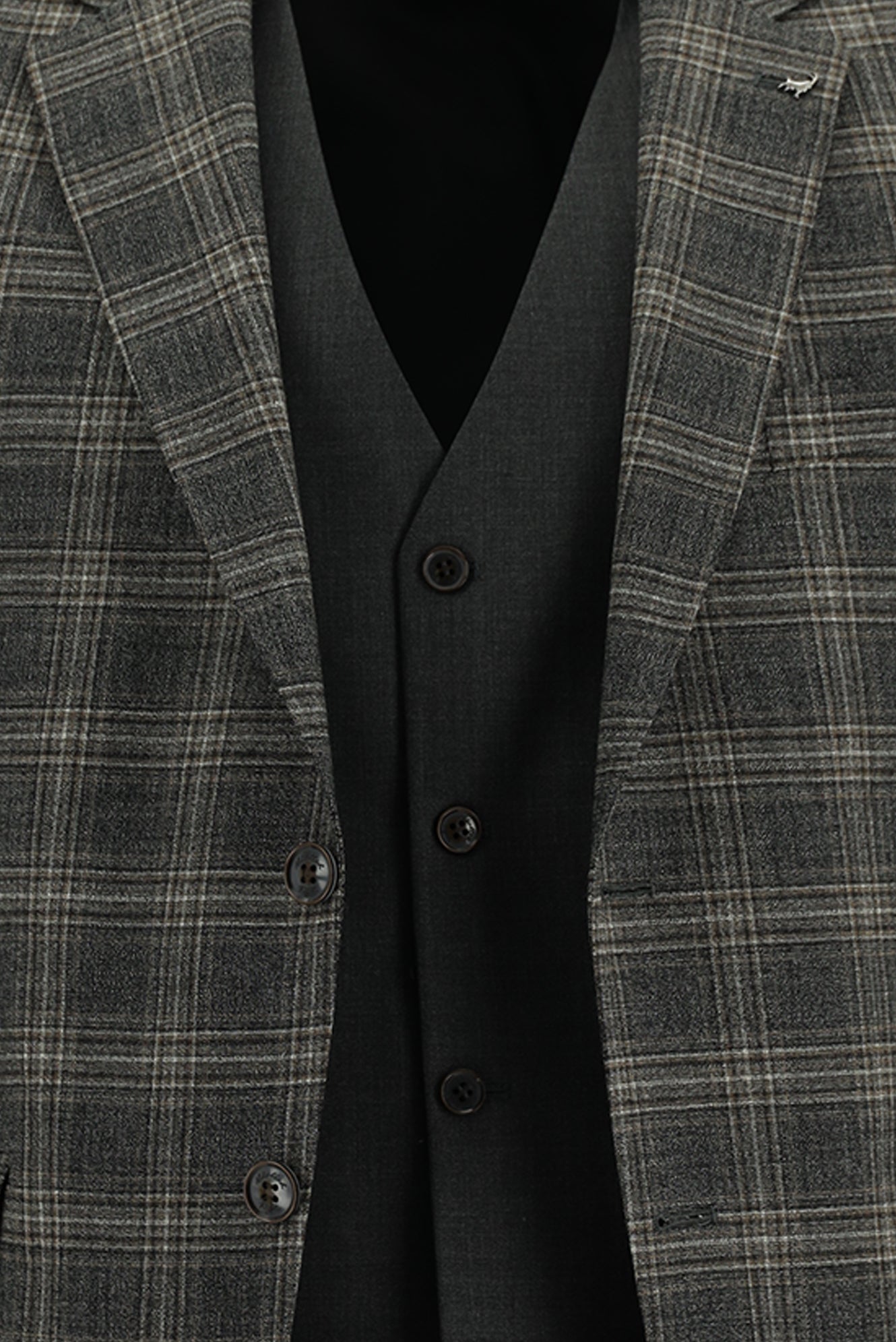 Orta Antrasit Slim Fit Dar Kesim Yünlü Kombinli Yelekli Takım Elbise