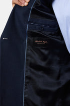 Orta Lacivert 6 Drop Regular Fit Standart Kesim Desenli Yünlü Sivri Yaka Kruvaze Blazer Ceket