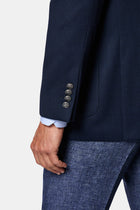 Orta Lacivert 6 Drop Regular Fit Standart Kesim Desenli Yünlü Sivri Yaka Kruvaze Blazer Ceket