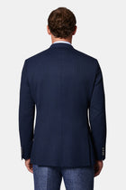 Orta Lacivert 6 Drop Regular Fit Standart Kesim Desenli Yünlü Sivri Yaka Kruvaze Blazer Ceket