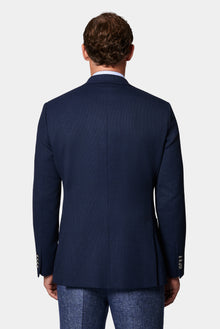 Orta Lacivert 6 Drop Regular Fit Standart Kesim Desenli Yünlü Sivri Yaka Kruvaze Blazer Ceket