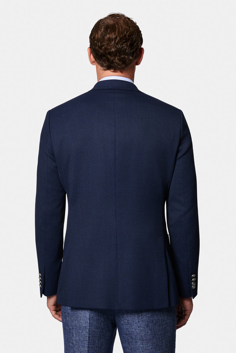 Orta Lacivert 6 Drop Regular Fit Standart Kesim Desenli Yünlü Sivri Yaka Kruvaze Blazer Ceket