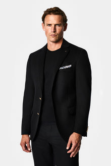 Siyah 6 Drop Regular Fit Mono Yaka Düz Yün Klasik Ceket