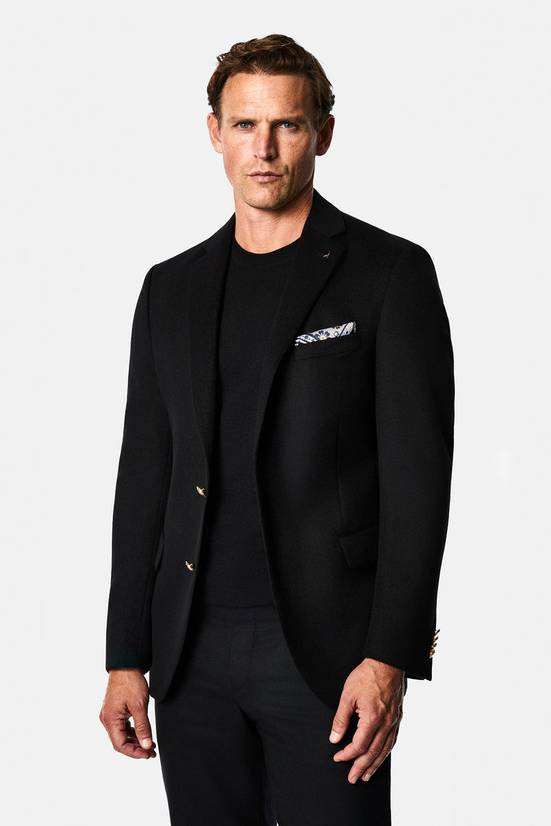 Siyah 6 Drop Regular Fit Mono Yaka Düz Yün Klasik Ceket