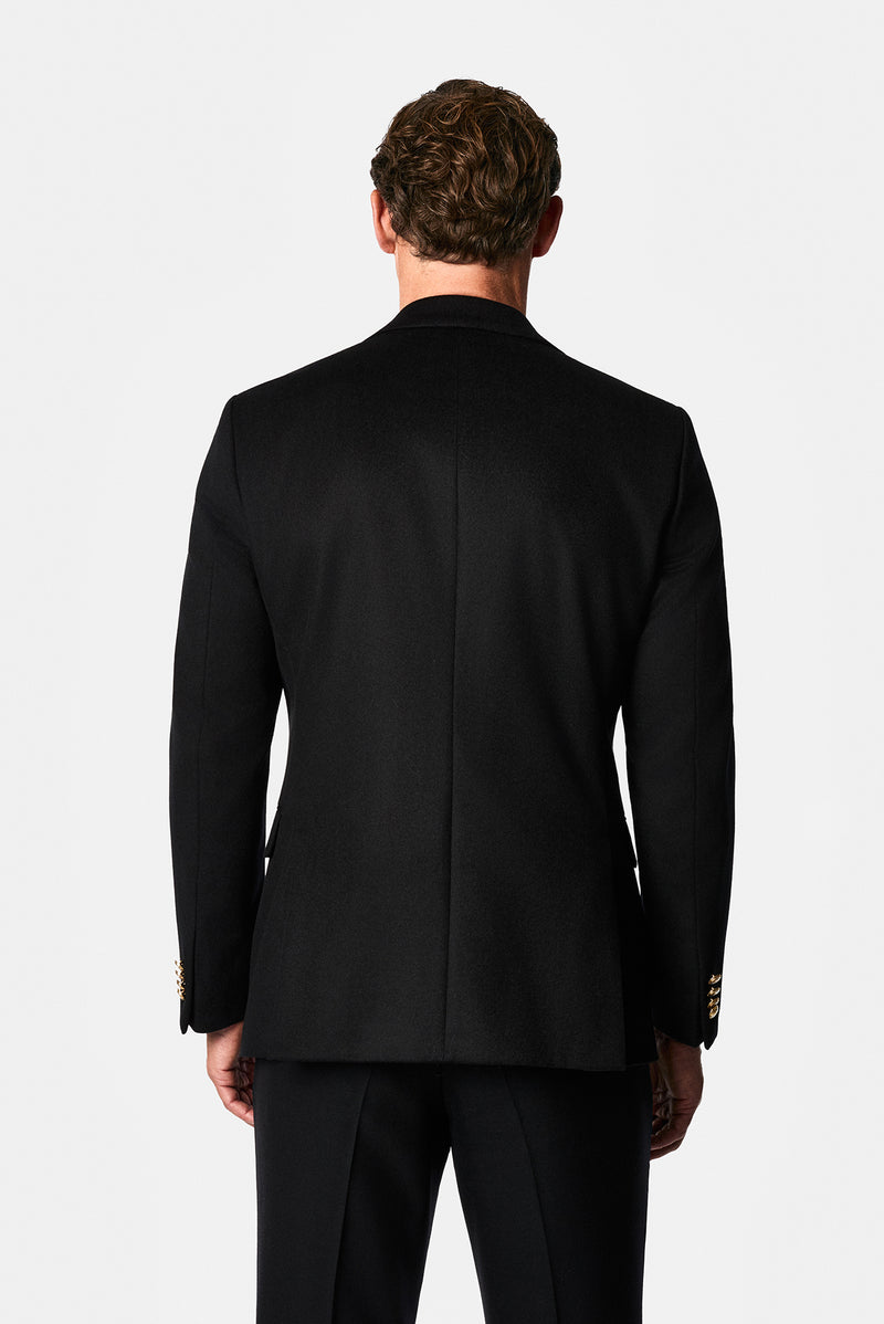 Siyah 6 Drop Regular Fit Mono Yaka Düz Yün Klasik Ceket
