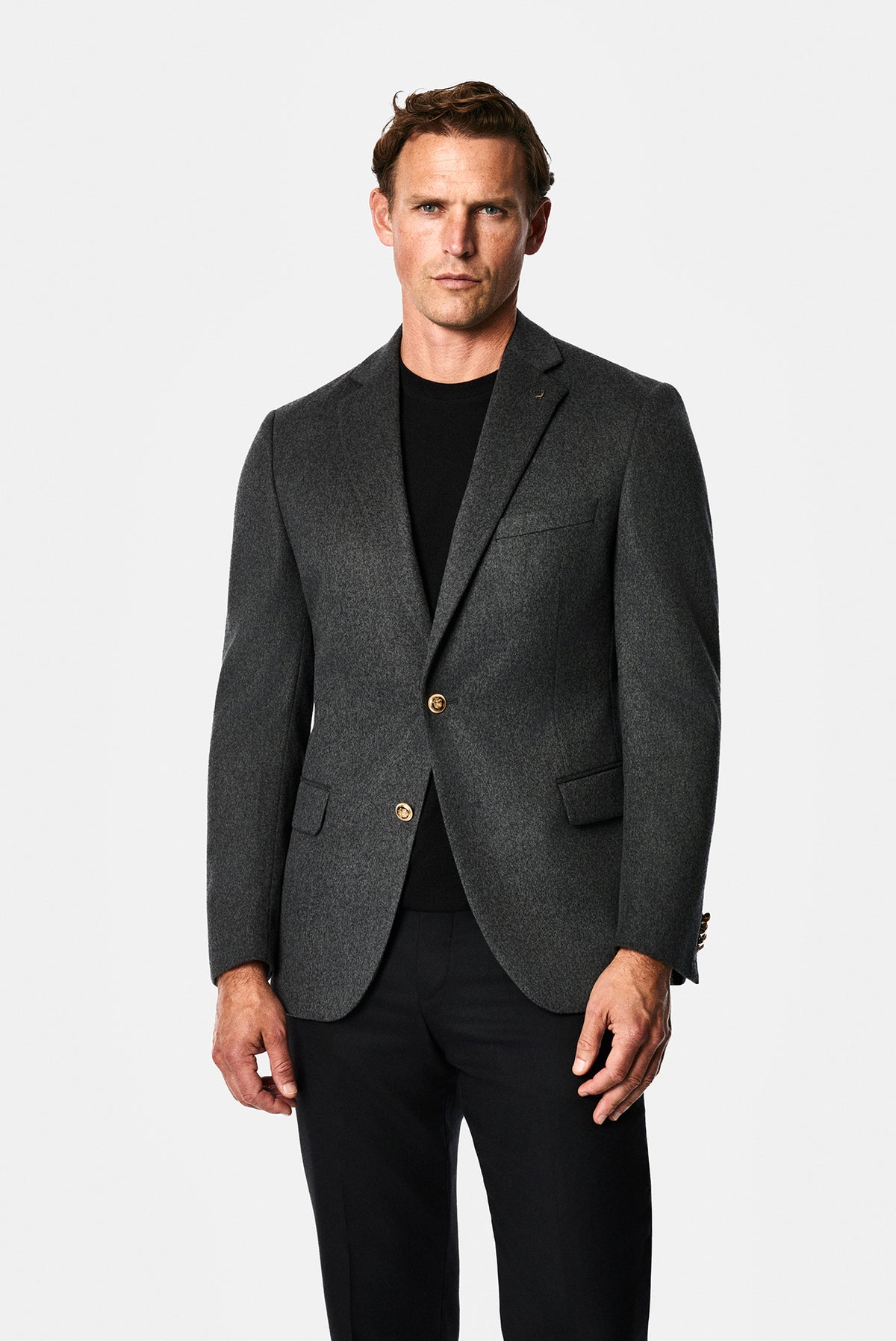 Koyu Füme 6 Drop Regular Fit Mono Yaka Düz Yün Klasik Ceket