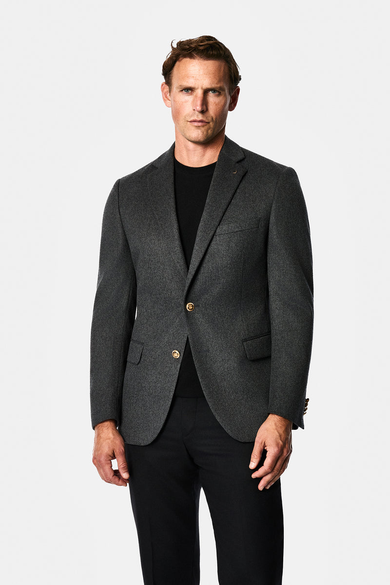 Koyu Füme 6 Drop Regular Fit Mono Yaka Düz Yün Klasik Ceket