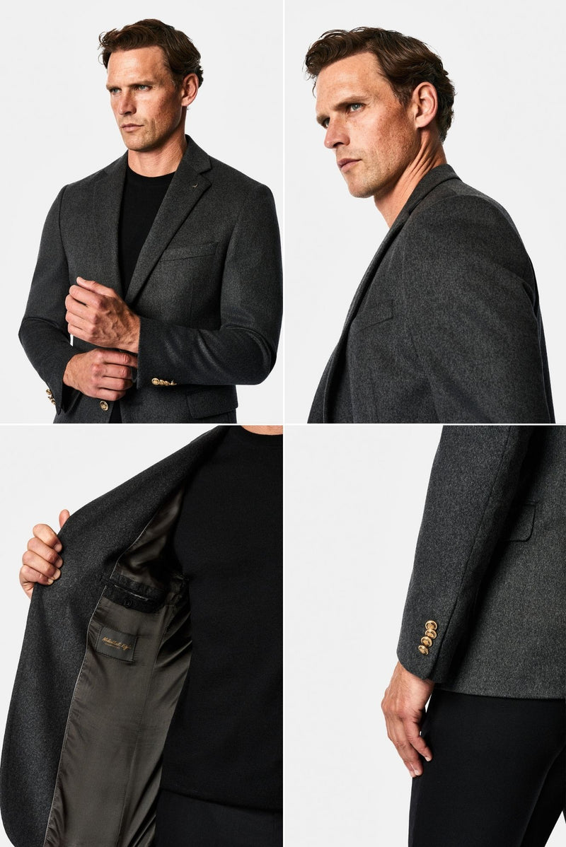 Koyu Füme 6 Drop Regular Fit Mono Yaka Düz Yün Klasik Ceket
