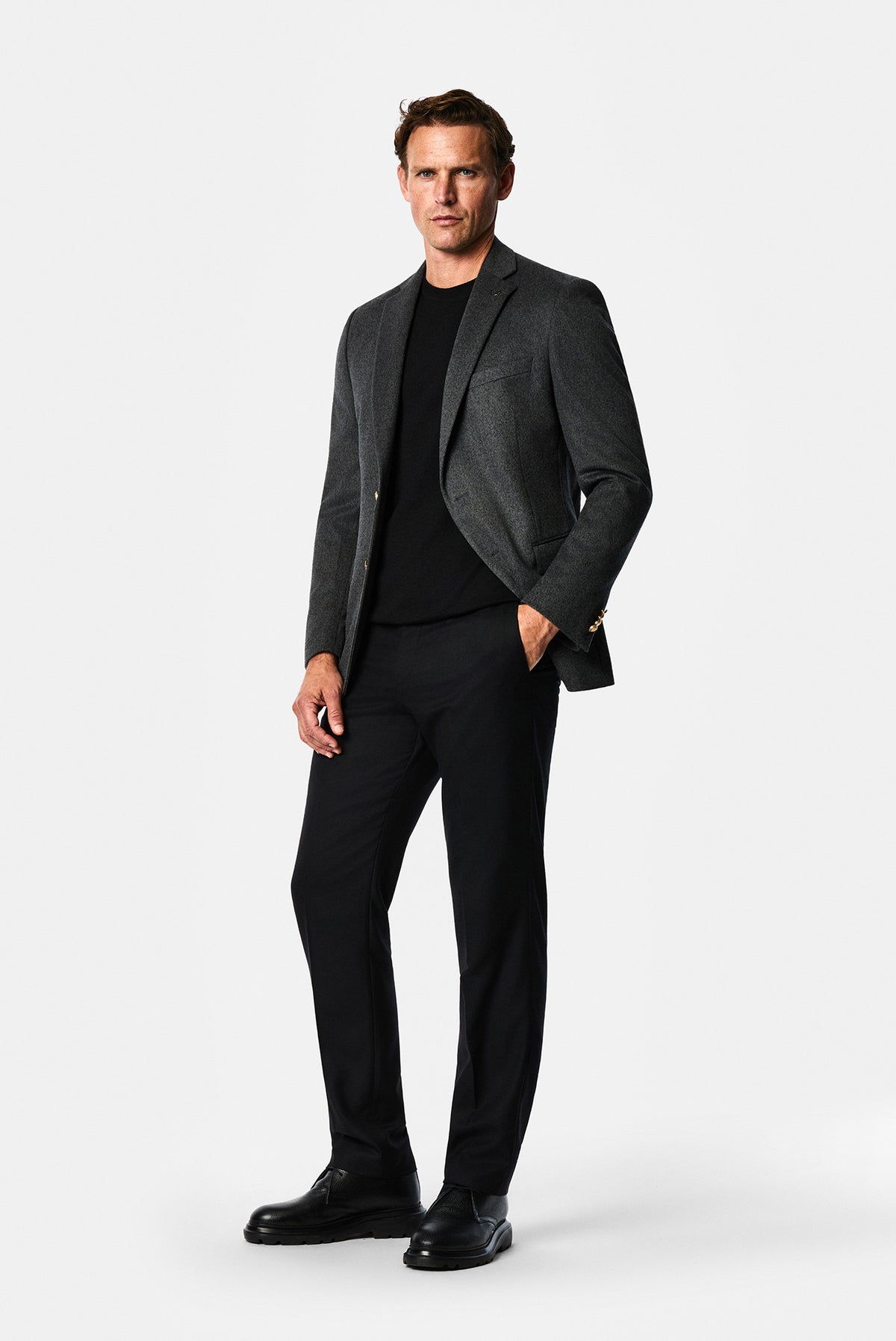 Koyu Füme 6 Drop Regular Fit Mono Yaka Düz Yün Klasik Ceket