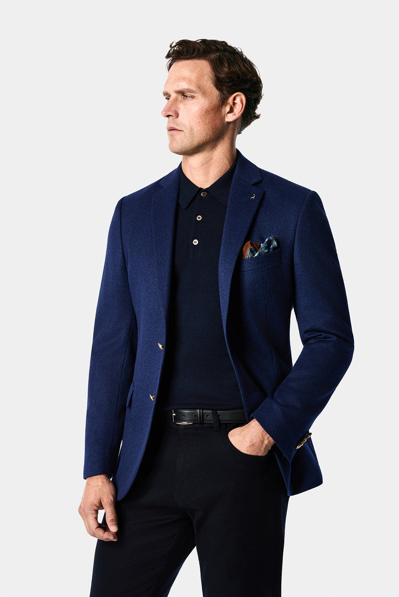 Açık Lacivert 6 Drop Regular Fit Standart Kesim %100 Yün Mono Yaka Blazer Ceket