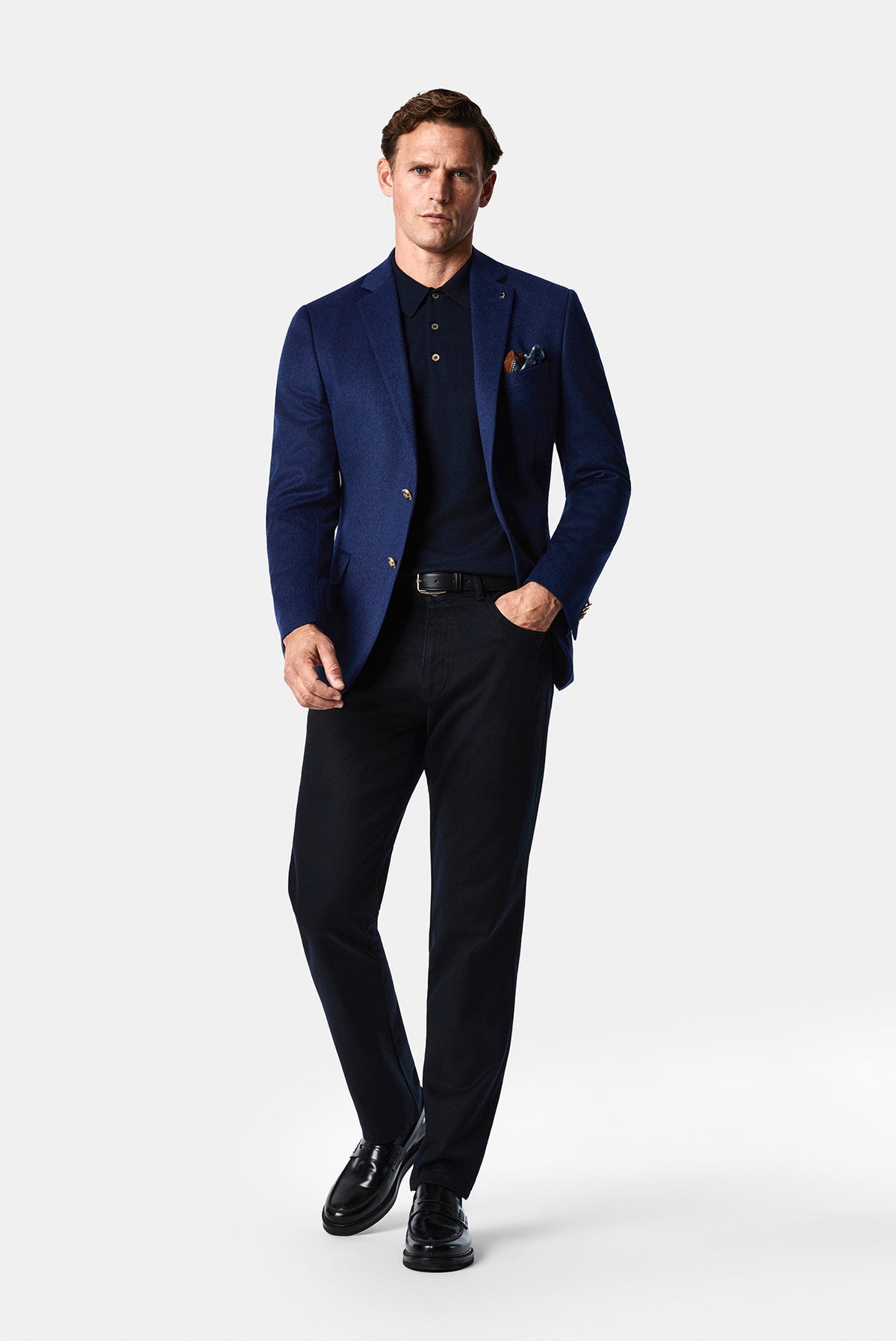 Açık Lacivert 6 Drop Regular Fit Standart Kesim %100 Yün Mono Yaka Blazer Ceket