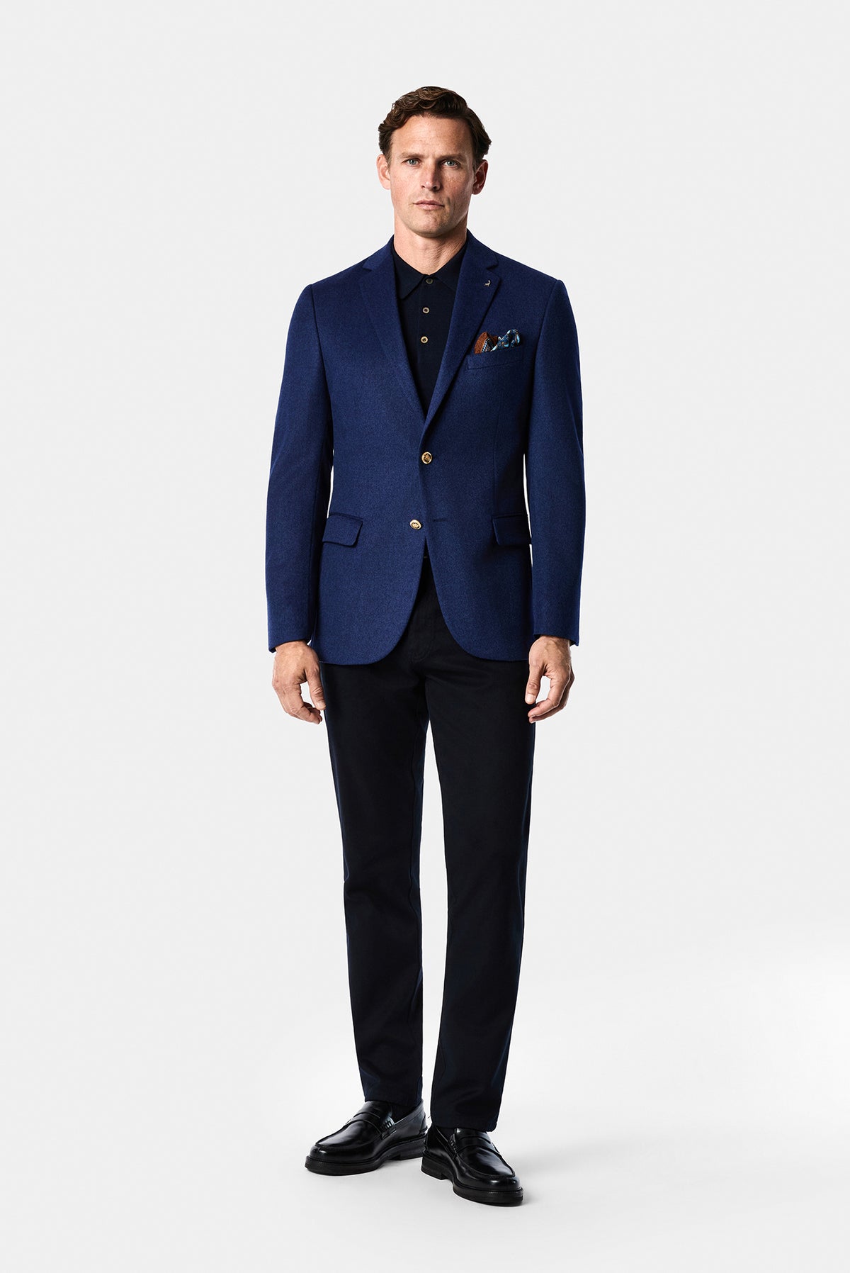 Açık Lacivert 6 Drop Regular Fit Standart Kesim %100 Yün Mono Yaka Blazer Ceket