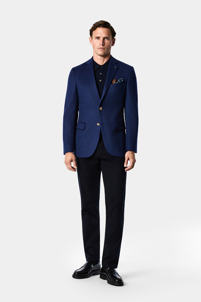 Açık Lacivert 6 Drop Regular Fit Standart Kesim %100 Yün Mono Yaka Blazer Ceket