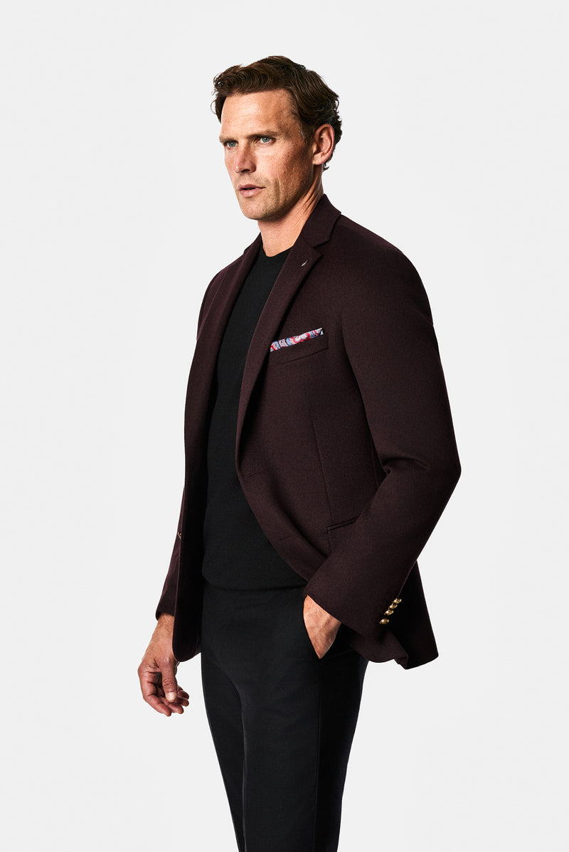Koyu Bordo 6 Drop Regular Fit Mono Yaka Düz Yün Klasik Ceket