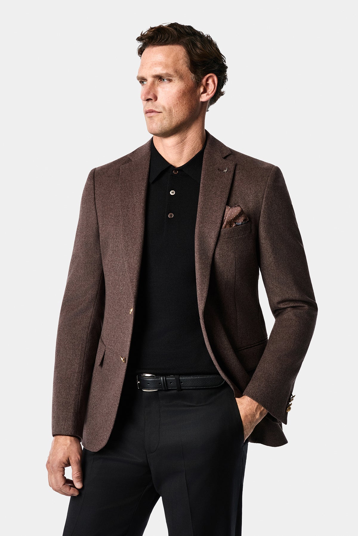 Koyu Vizon 6 Drop Regular Fit Standart Kesim %100 Yün Mono Yaka Blazer Ceket