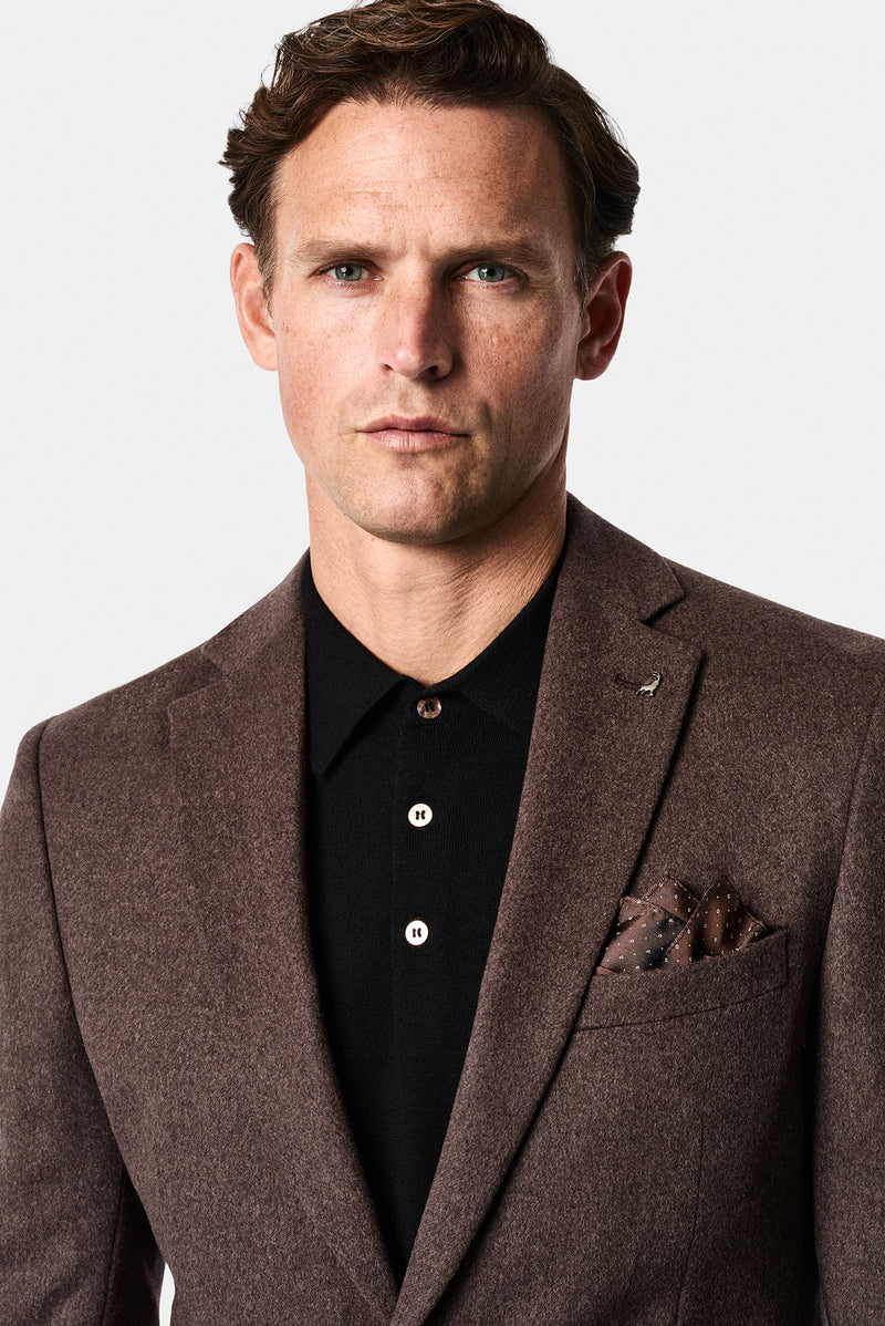 Koyu Vizon 6 Drop Regular Fit Standart Kesim %100 Yün Mono Yaka Blazer Ceket