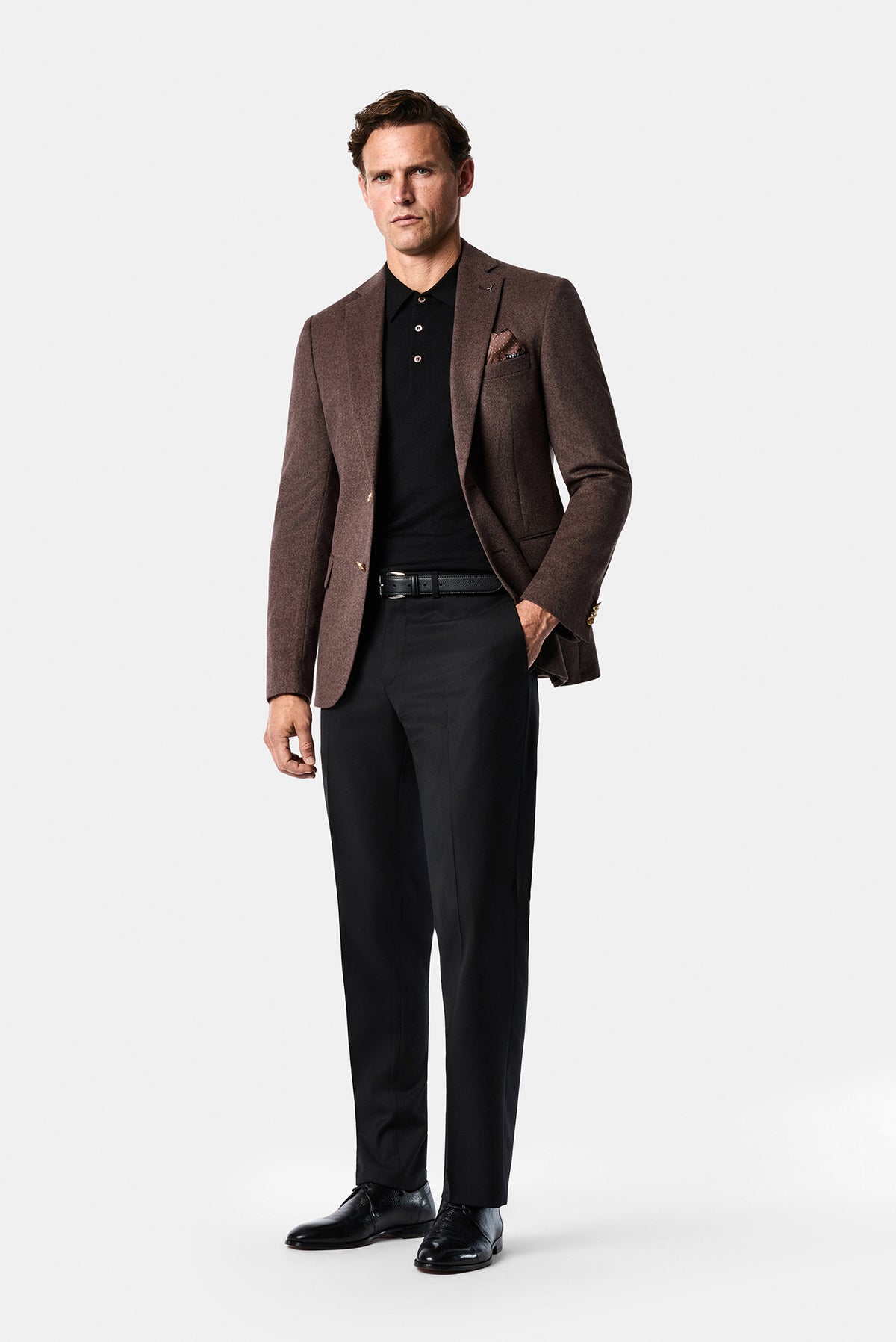 Koyu Vizon 6 Drop Regular Fit Standart Kesim %100 Yün Mono Yaka Blazer Ceket