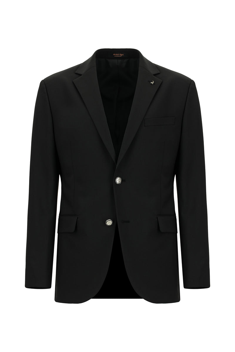 Siyah Regular Fit Yünlü Blazer Ceket
