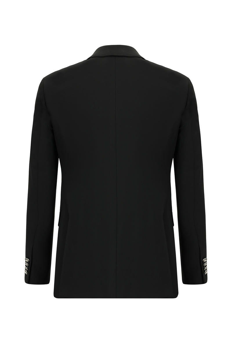 Siyah 7 Drop Slim Fit Dar Kesim Yünlü Blazer Ceket