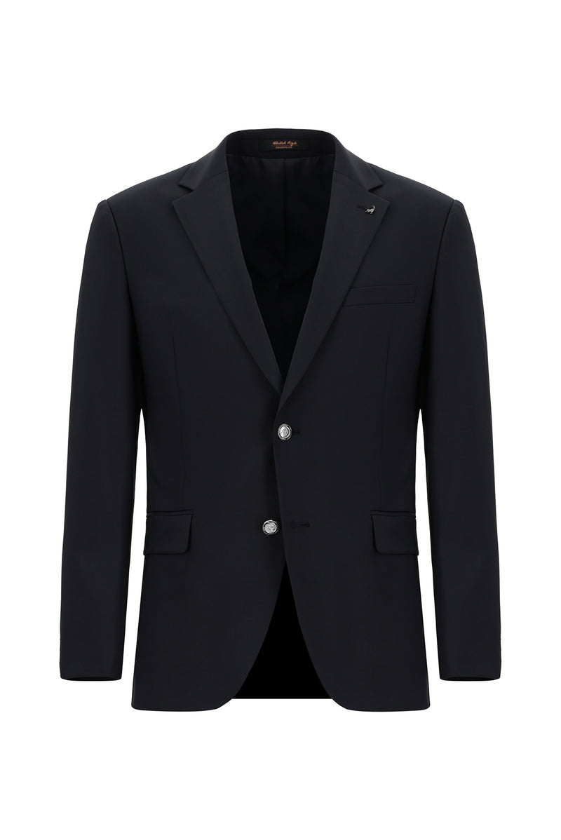 Koyu Lacivert 4 Drop Relaxed Fit Rahat Kesim Yünlü Blazer Ceket-Abdullah Ki??l?