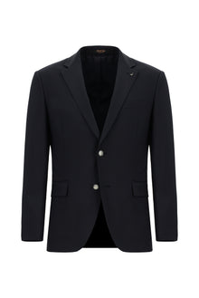Koyu Lacivert Relaxed Fit Rahat Kesim Yünlü Blazer Ceket