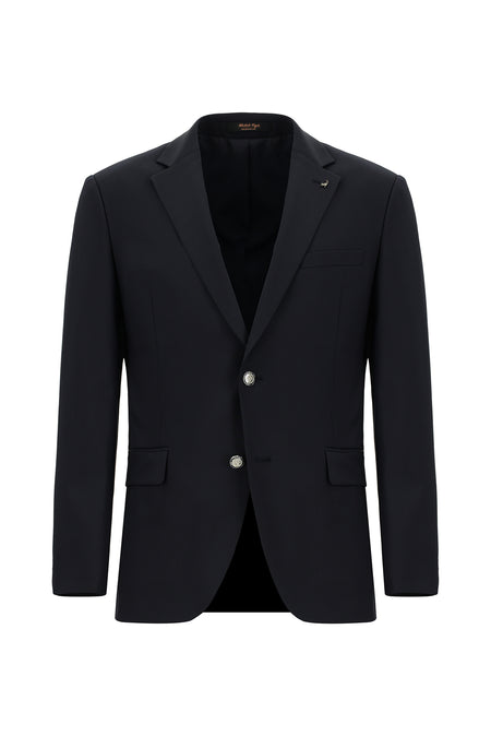 Koyu Lacivert Regular Fit Yünlü Blazer Ceket