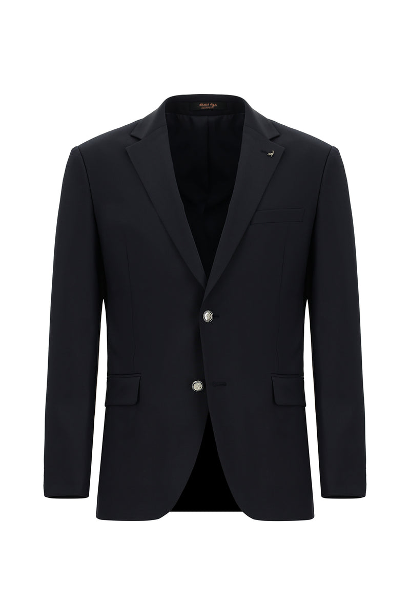 Koyu Lacivert Relax Fit Rahat Kesim Yünlü Blazer Ceket