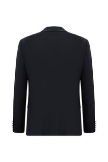Koyu Lacivert Slim Fit Dar Kesim Yünlü Blazer Ceket